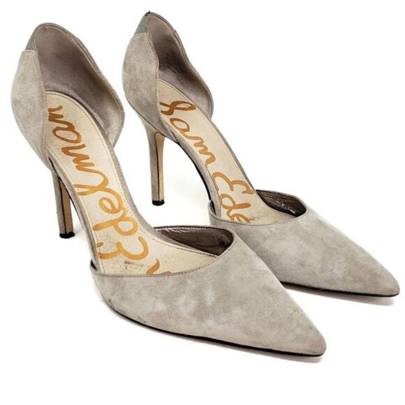 Sam Edelman Suede Delilah d'Orsay Pump Leather Pointed Toe Heel Grey - Picture 2 of 8